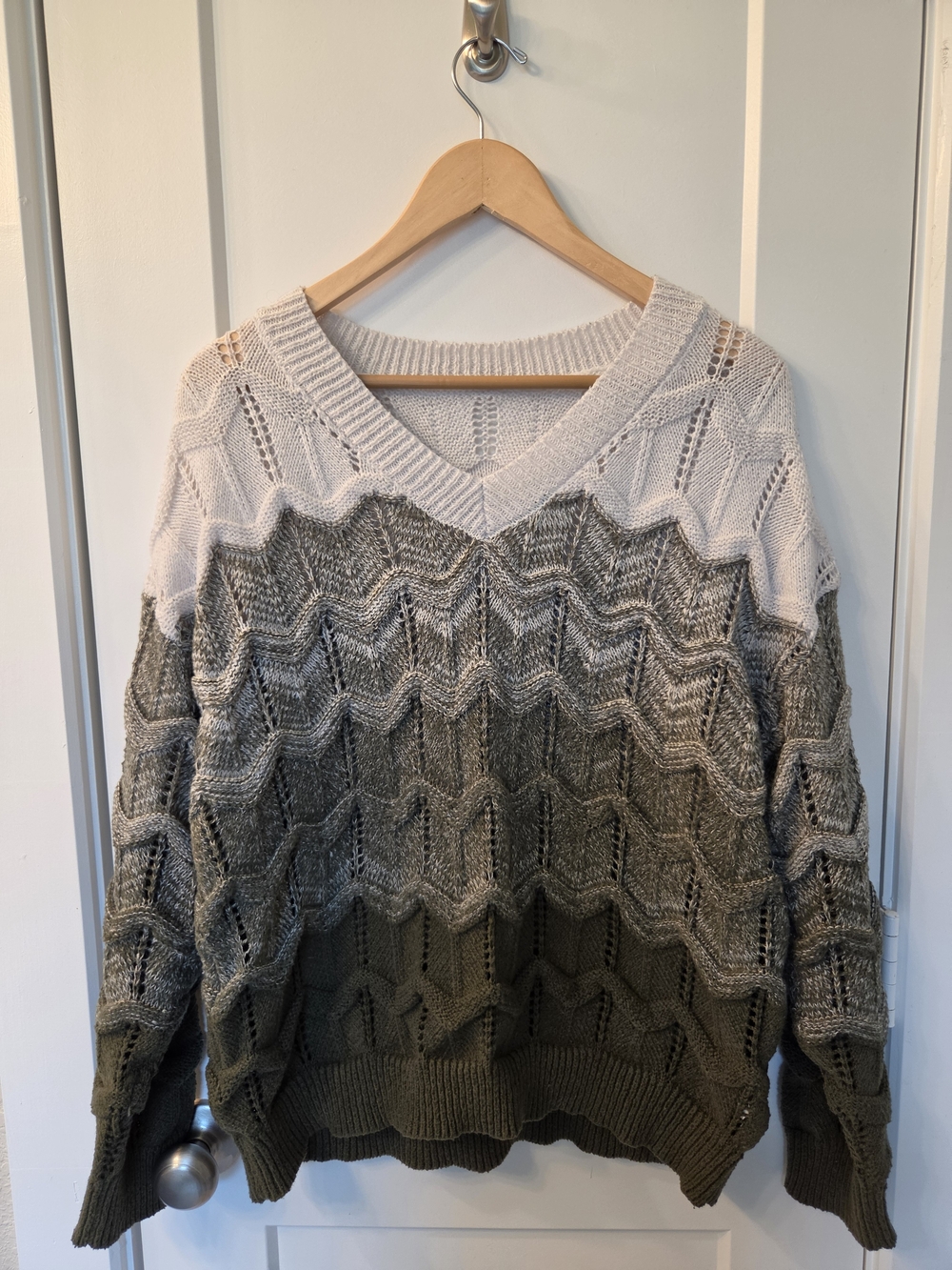Cupshe Cream to Olive Ombre V-Neck Sweater